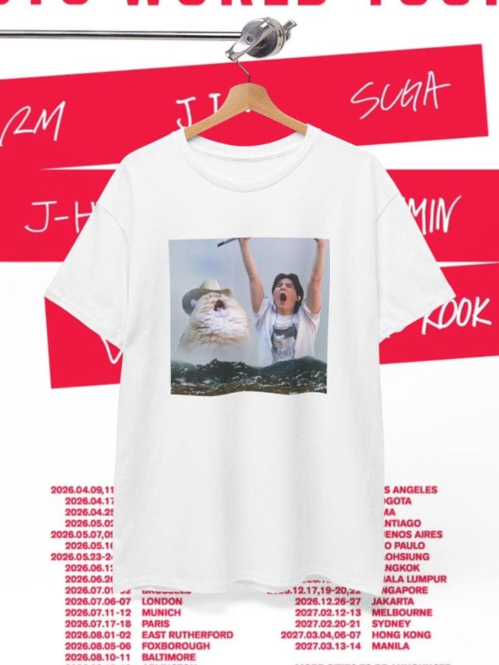 Yoongi Yawn Cat White Unisex Heavy Cotton Tee